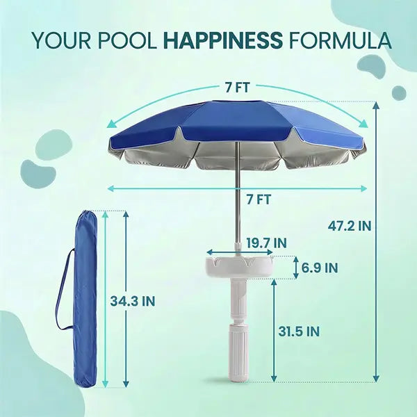 Floating Pool Umbrella with Bar and Base