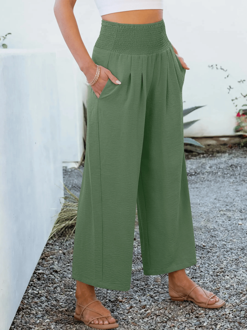 LuxeDrape – Chic Smocked Waist Trousers