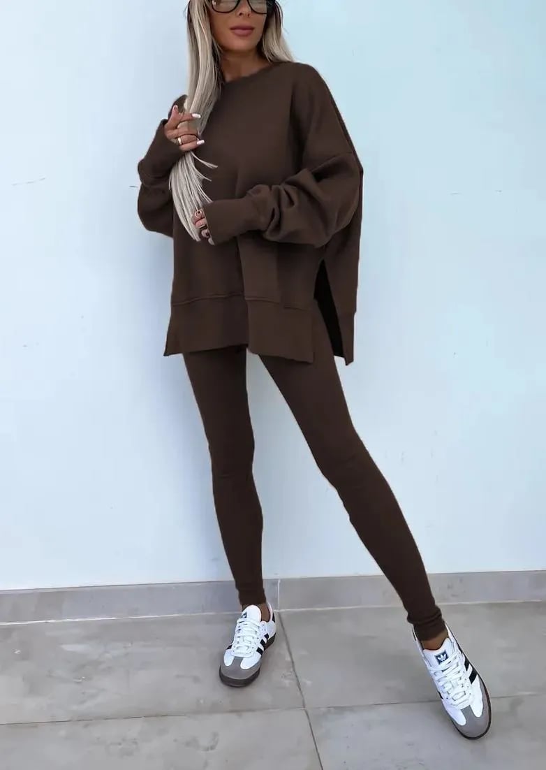 SoftEase | Comfy Slit Sweatshirt Two-Piece Set