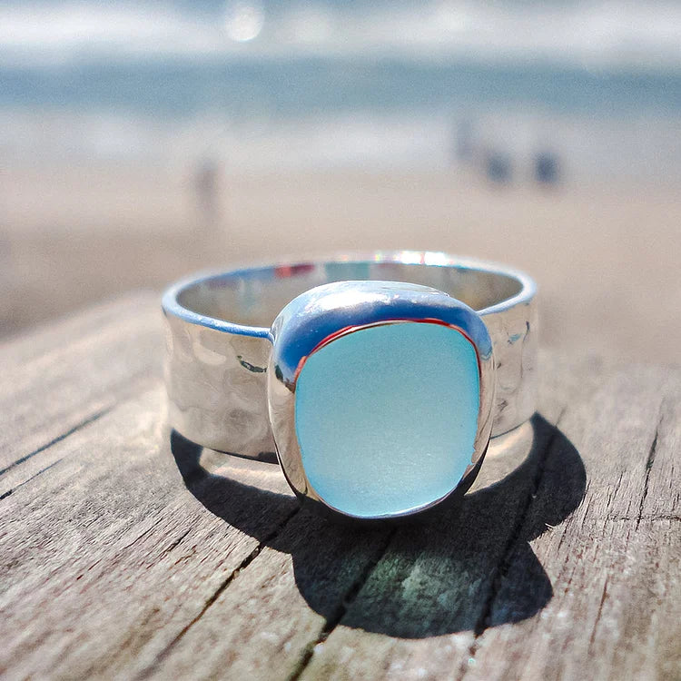 TideWhisper – Ocean Glass Silver Ring