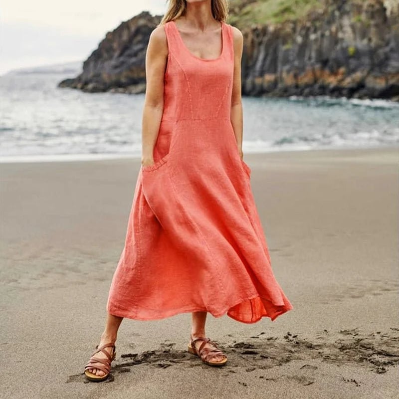 BreezeLoom – Sleeveless Cotton Linen Dress