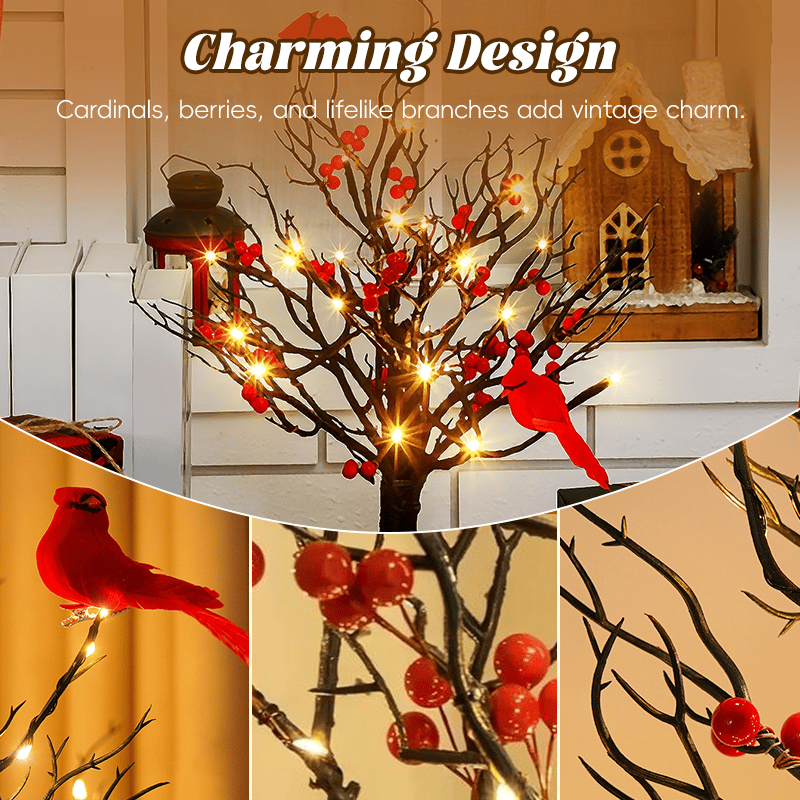 CardinalGlow – Vintage Lighted Berry Tree