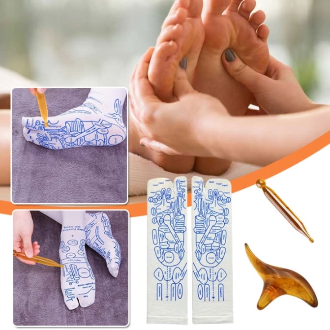 SoleHarmony – Reflexology Chart Socks with Massage Tool