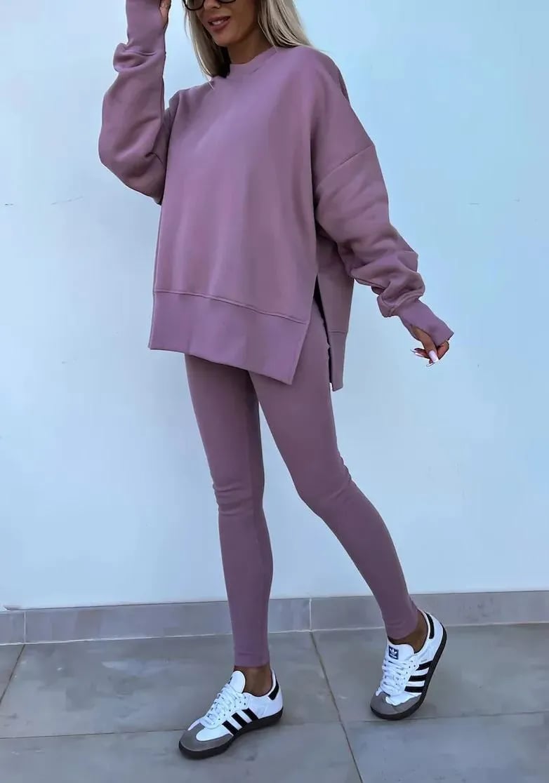 SoftEase | Comfy Slit Sweatshirt Two-Piece Set