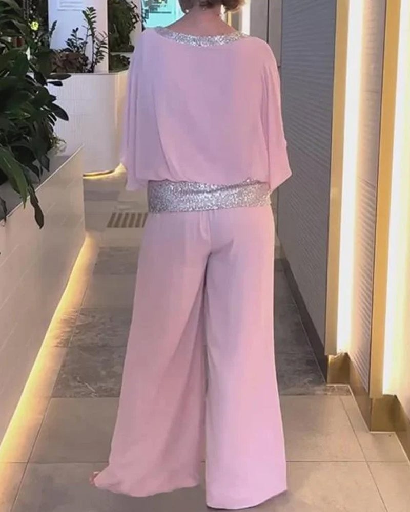 Glamora – Sequined Colorblock Two Piece Set
