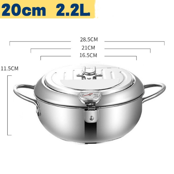 FryMaster – Stainless Steel Pot with Thermometer & Drip Drainer