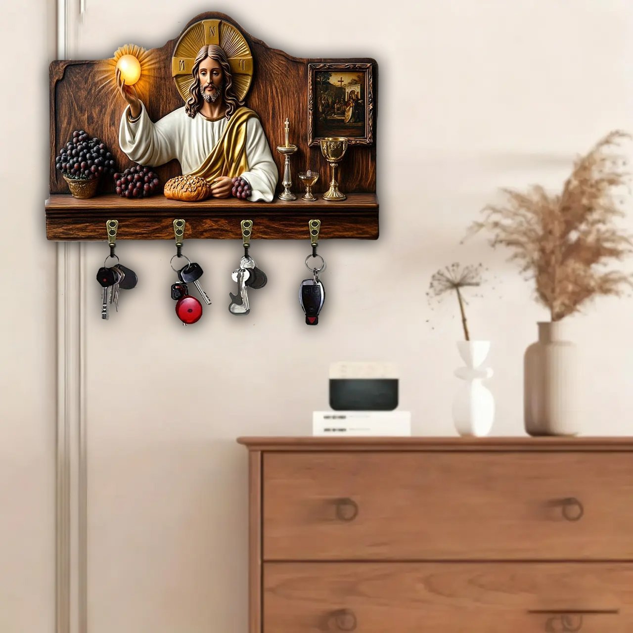 ⏰Final 2 Hours: Only  $9.99 🎁✝️Communion themed wooden multifunctional home key holder (11.8 "X9 in")
