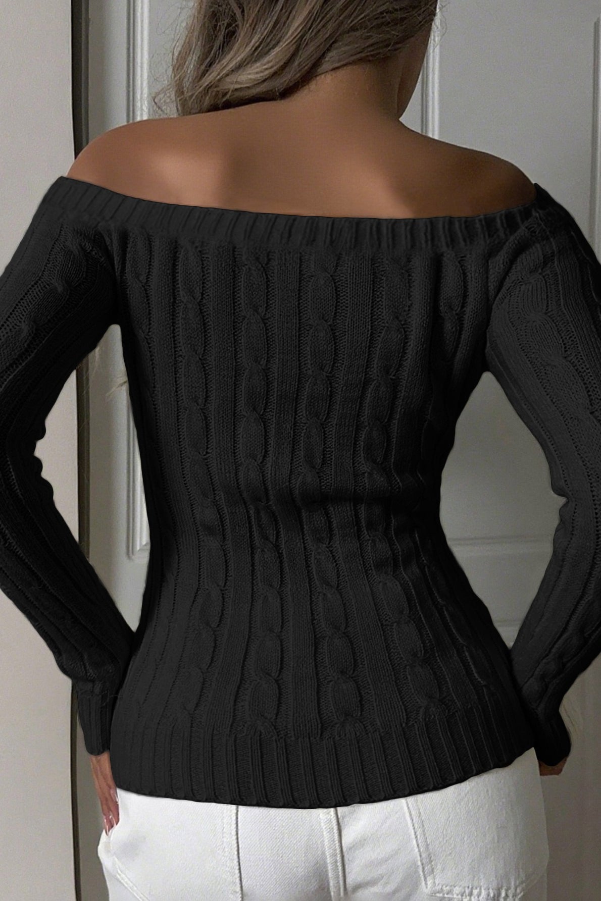 VelvetHue – Sleek Slim Fit Off-Shoulder Sweater