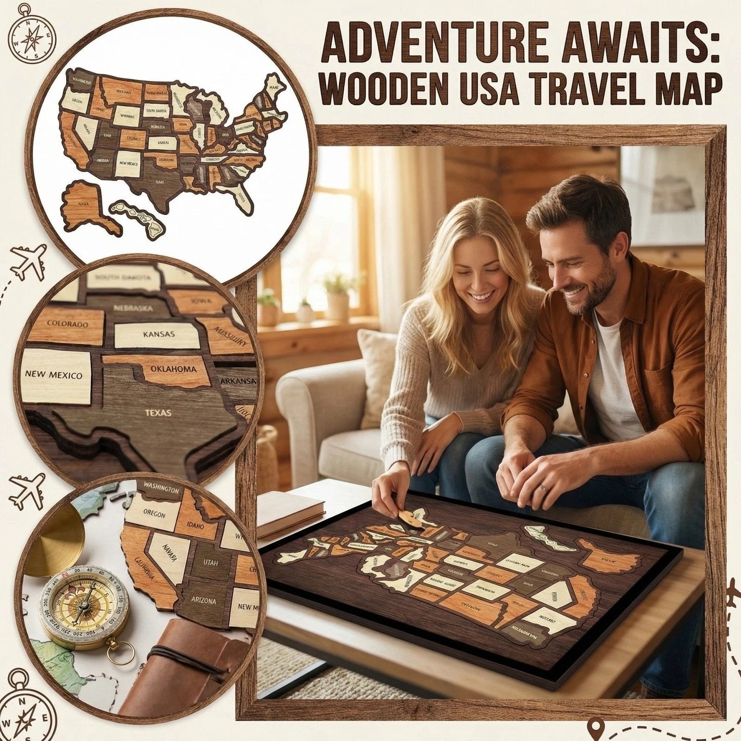 Wooden USA Travel Map Puzzle🧩A Stylish Way to Track Your Journey & Memories