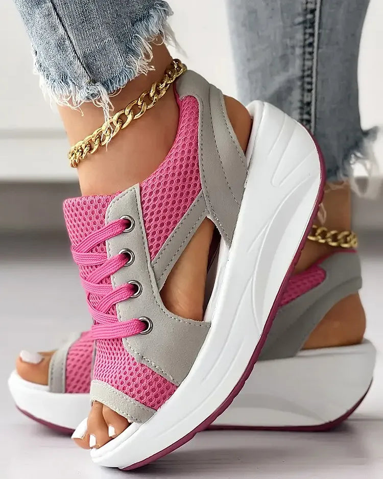 LaceLoom – Contrast Paneled Cutout Muffin Sandals