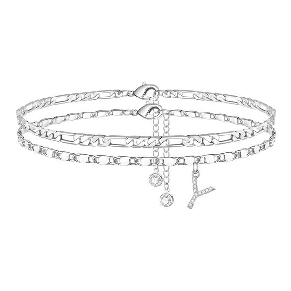 CharmLuxe – Letter Layered Ankle Bracelet Set