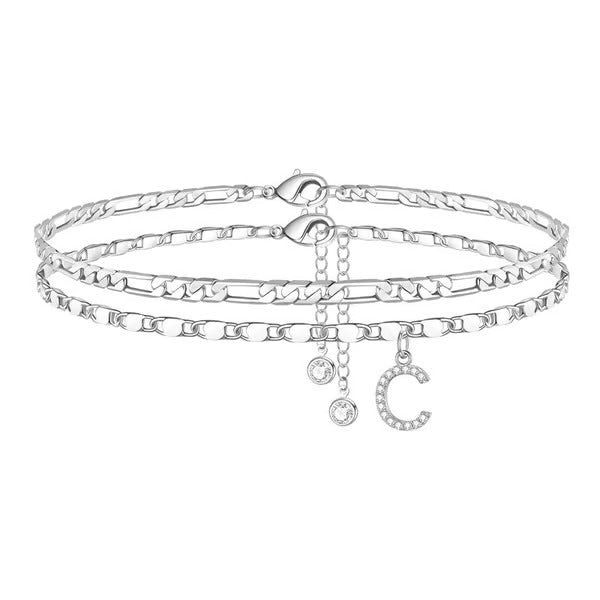 CharmLuxe – Letter Layered Ankle Bracelet Set