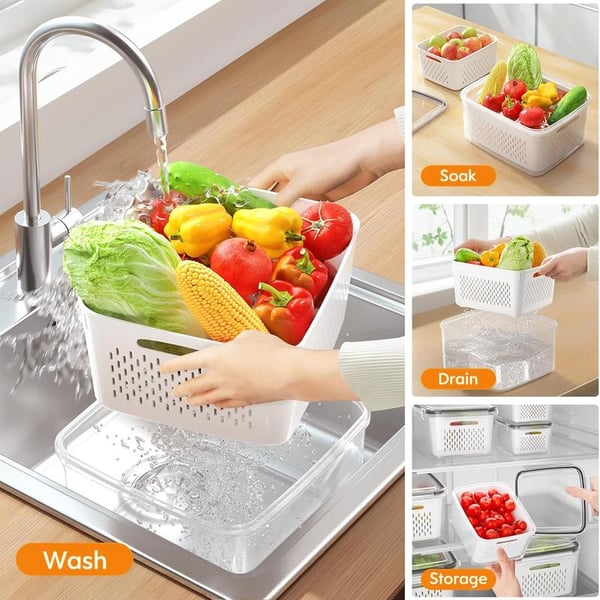StoreNDrain – Transparent Food Container with Strainer Basket