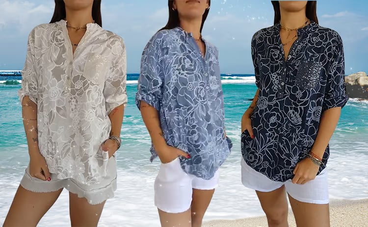 PrintLuxe | V-Neck Button-Down Printed Blouse