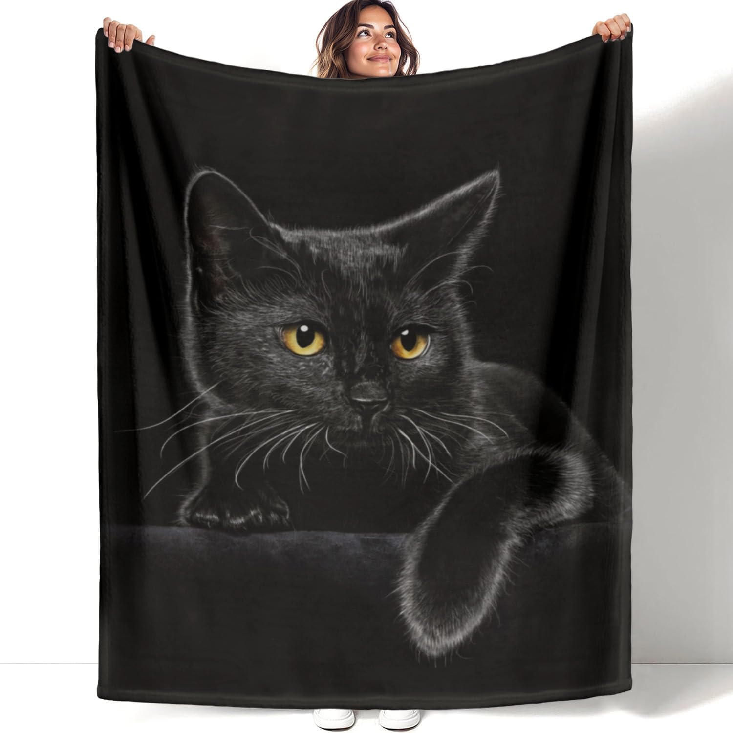 MidnightPurr – Black Cat Flannel Blanket