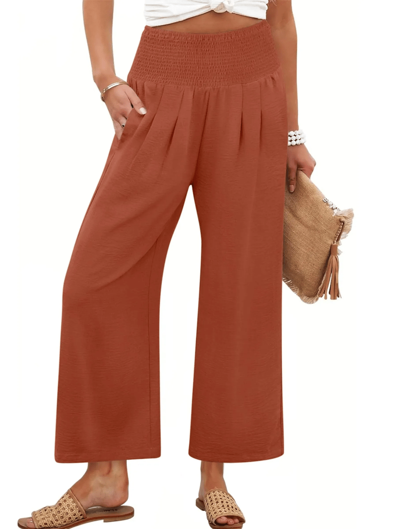 LuxeDrape – Chic Smocked Waist Trousers