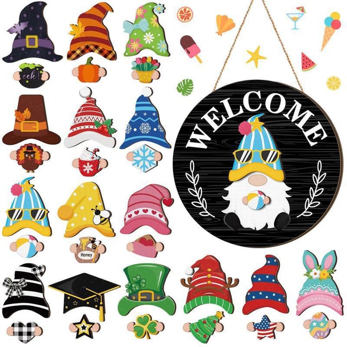GnomeWelcome – Interchangeable Wooden Sign