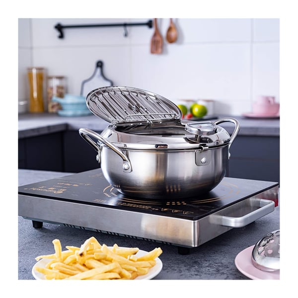 FryMaster – Stainless Steel Pot with Thermometer & Drip Drainer
