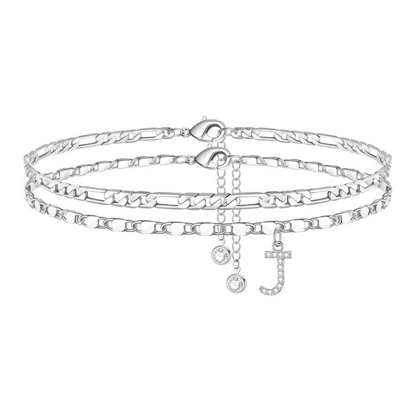 CharmLuxe – Letter Layered Ankle Bracelet Set