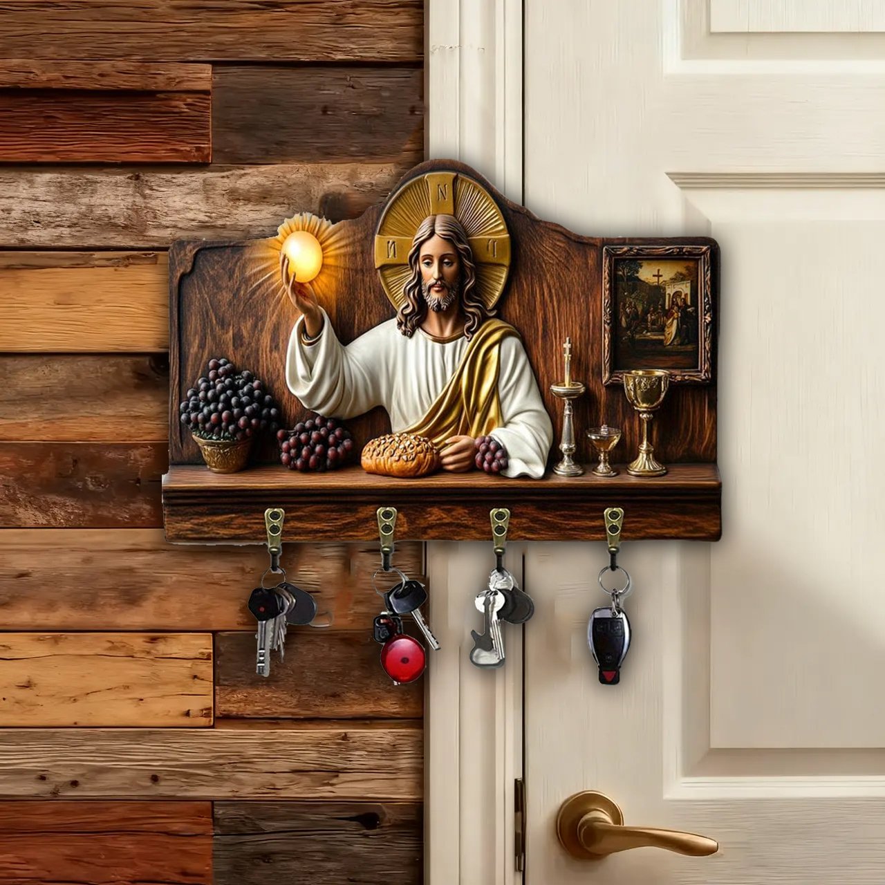 ⏰Final 2 Hours: Only  $9.99 🎁✝️Communion themed wooden multifunctional home key holder (11.8 "X9 in")