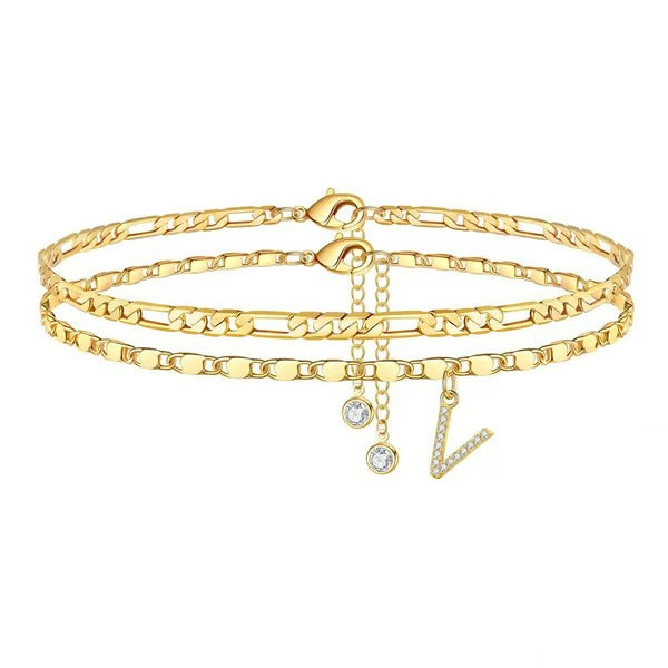 CharmLuxe – Letter Layered Ankle Bracelet Set