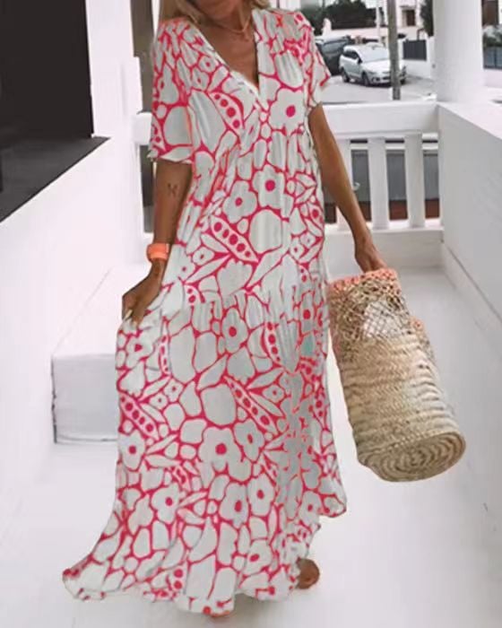 SummerBloom – Short Sleeve Printed Dress