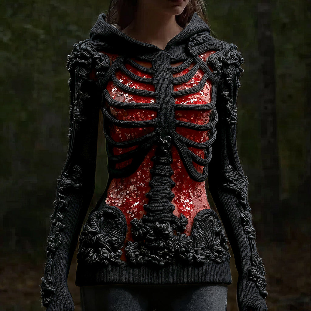 SkullBloom – Gothic Floral Hooded Sweater