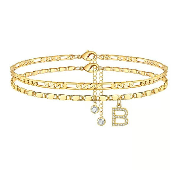 CharmLuxe – Letter Layered Ankle Bracelet Set