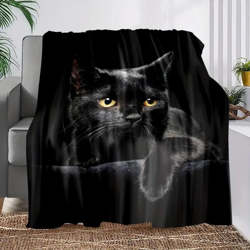 MidnightPurr – Black Cat Flannel Blanket