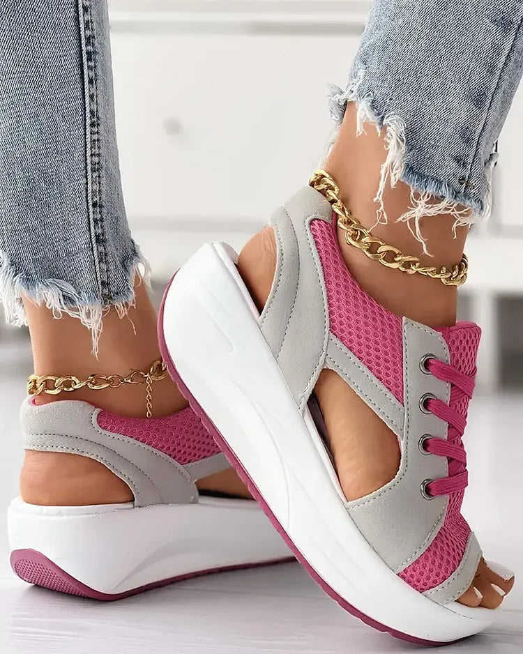 LaceLoom – Contrast Paneled Cutout Muffin Sandals