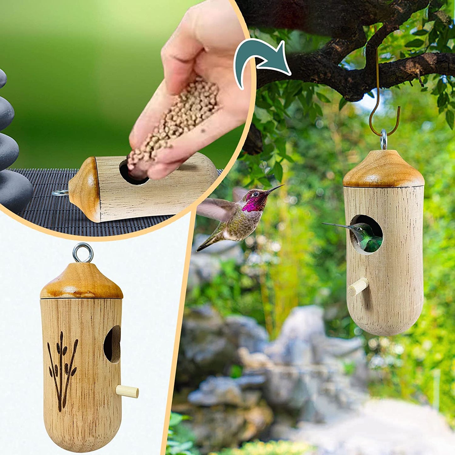 NatureSip – Wooden Hummingbird Feeder for Garden Lovers