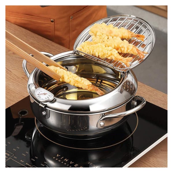 FryMaster – Stainless Steel Pot with Thermometer & Drip Drainer