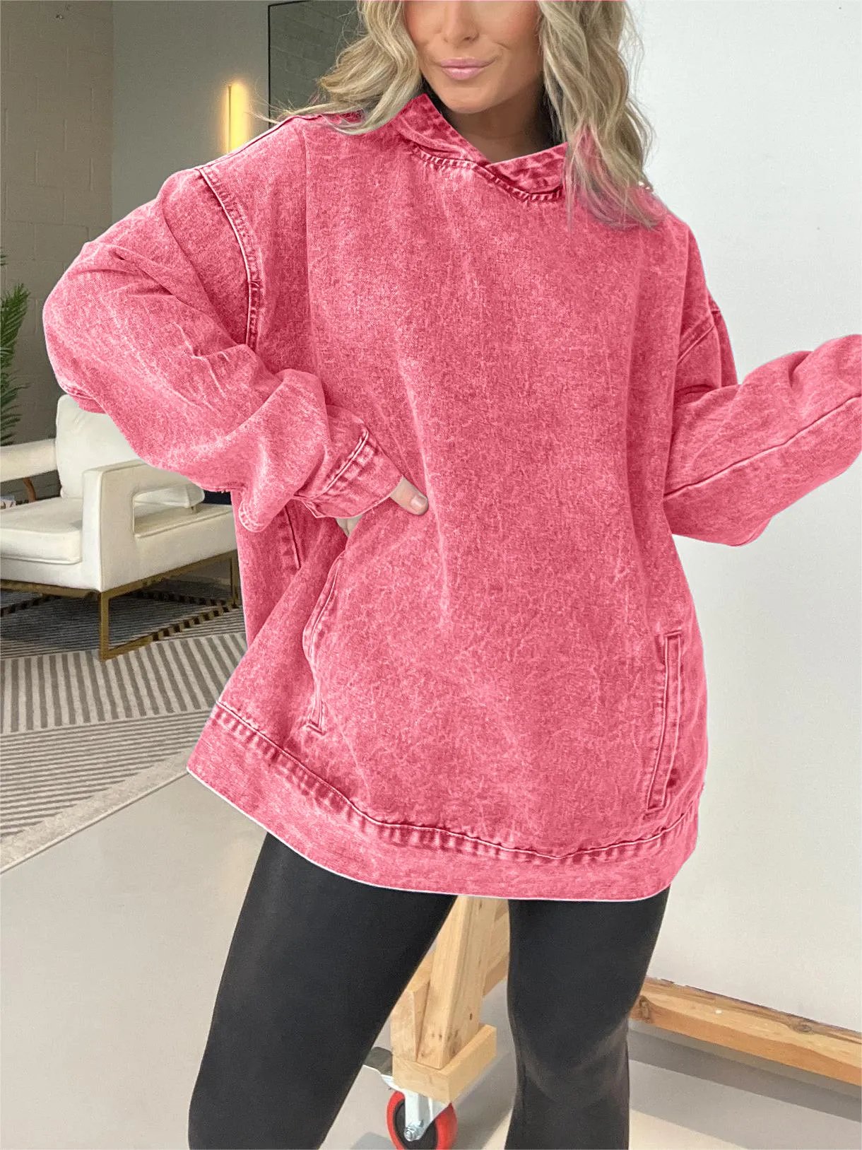 ⏰FALL SALE-DENIM HOODED SWEATSHIRT WITH FRONT POCKETS (BUY 2 FREE SHIPPING)
