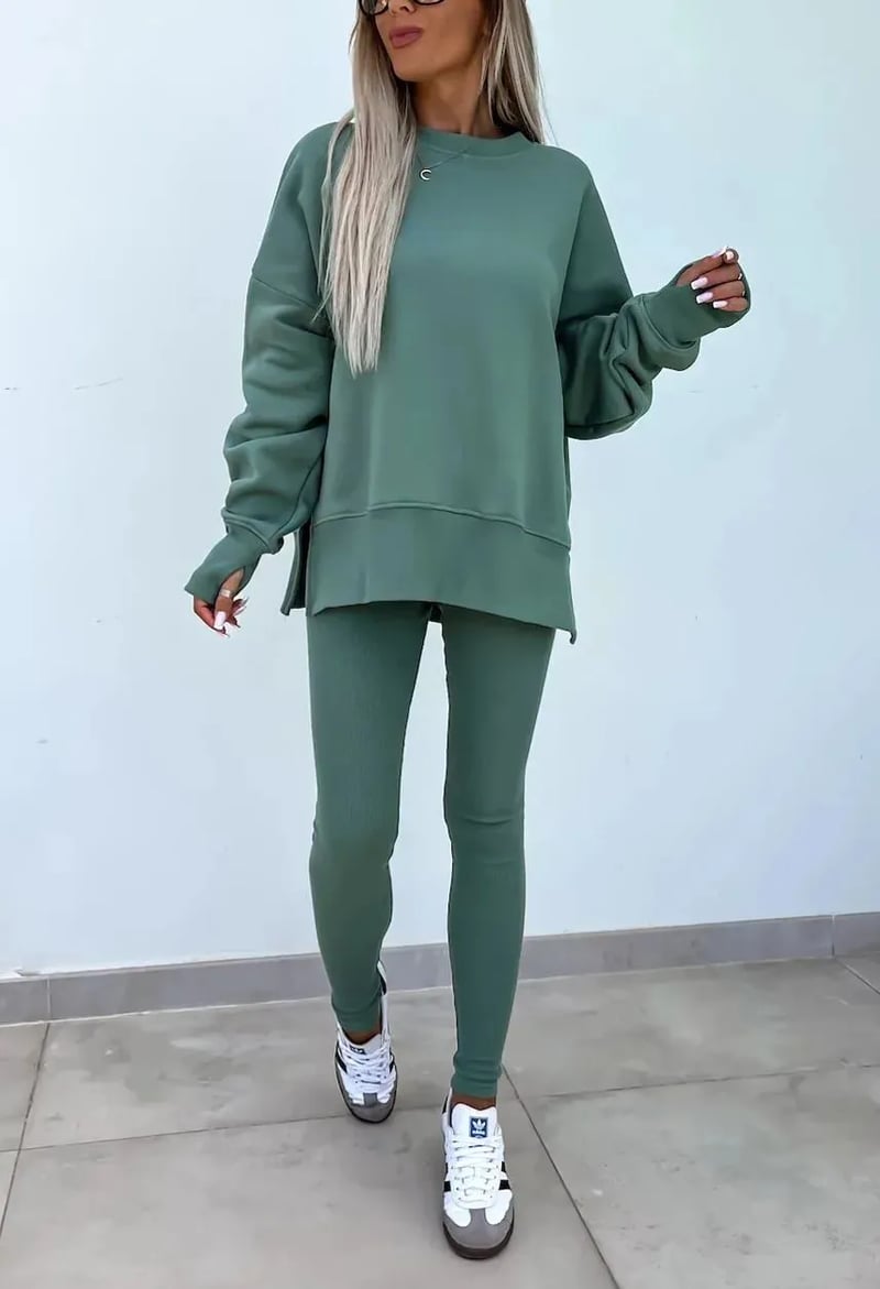 SoftEase | Comfy Slit Sweatshirt Two-Piece Set