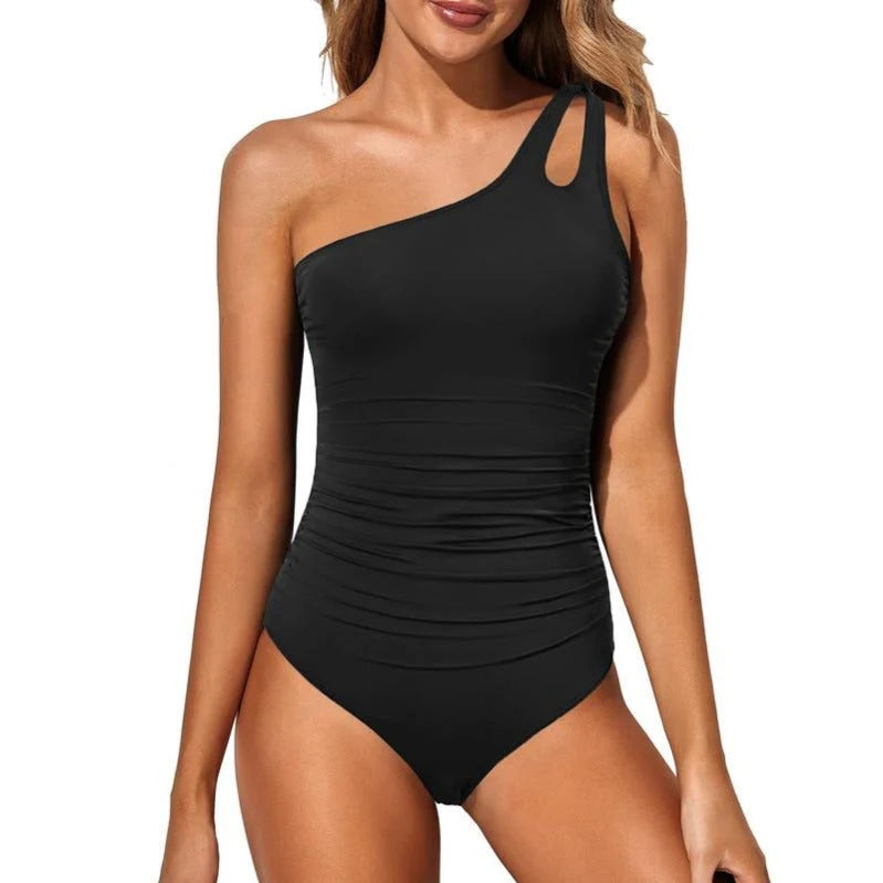 CurveLuxe | One-Shoulder Shaping Swimsuit