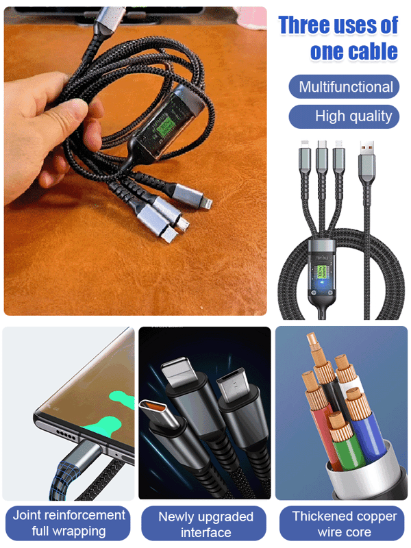 VoltRay – Transparent Fast Charge Cable with Triple Connector