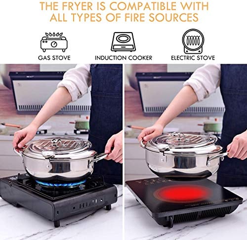 FryMaster – Stainless Steel Pot with Thermometer & Drip Drainer