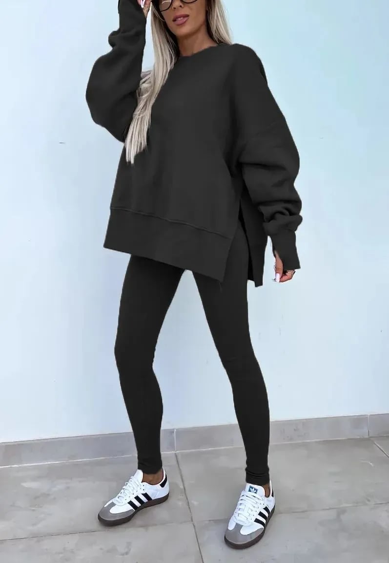 SoftEase | Comfy Slit Sweatshirt Two-Piece Set