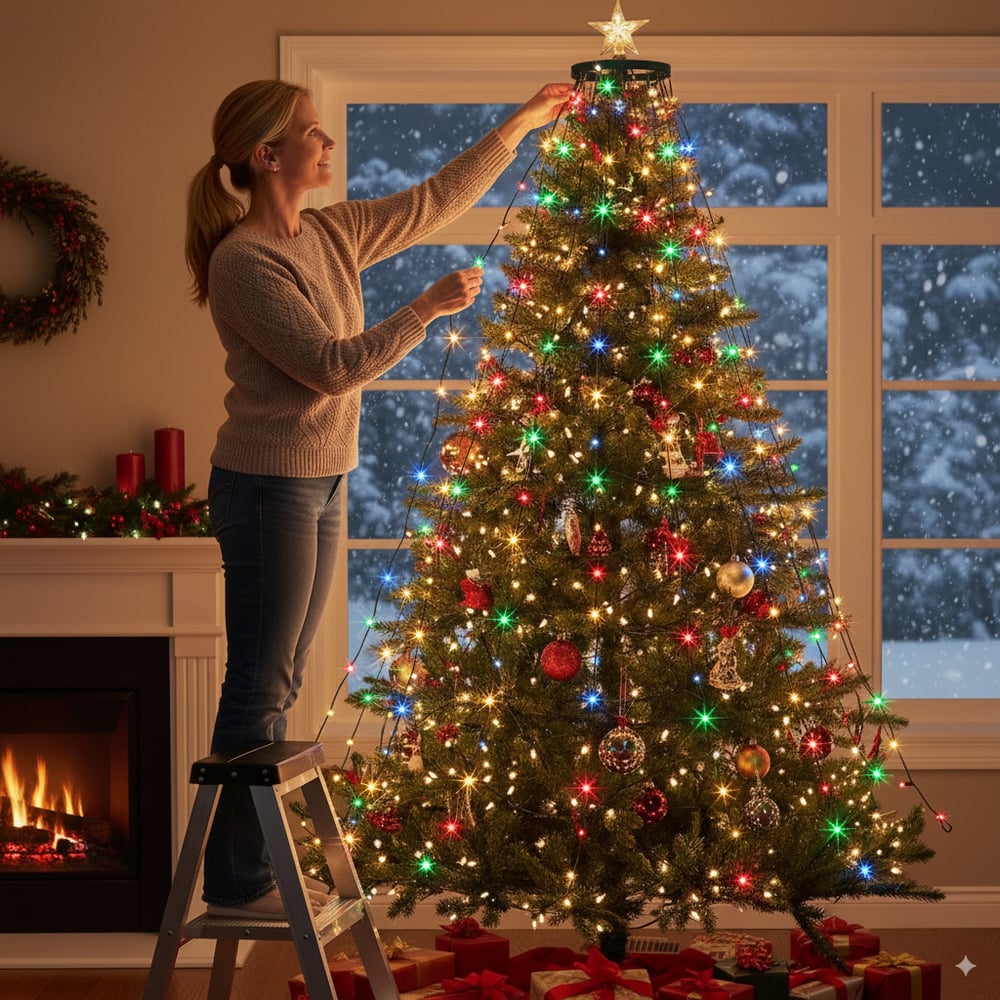 FestiveFlow – Christmas Tree Waterfall Light Ring