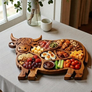 🐮 Highland Cow Wooden Charcuterie Board