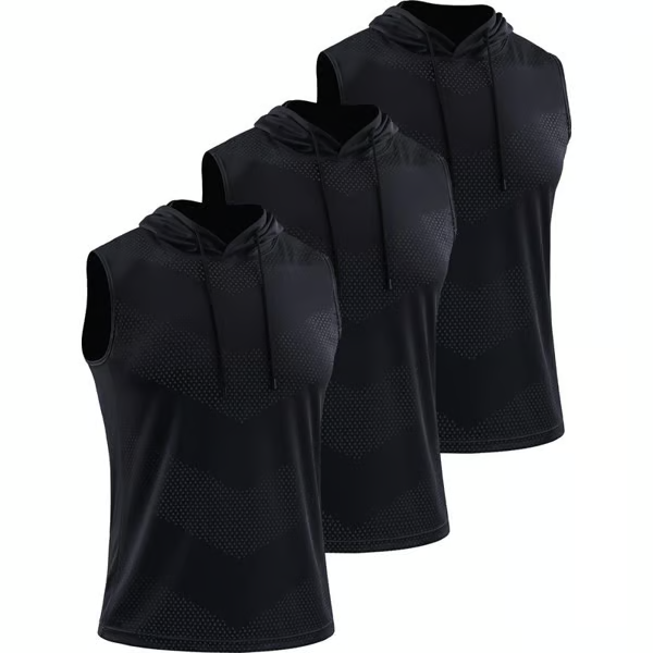 FlexDry – Sleeveless Hooded Fitness Shirts (3-Pack)