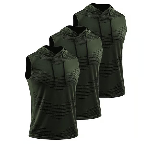 FlexDry – Sleeveless Hooded Fitness Shirts (3-Pack)