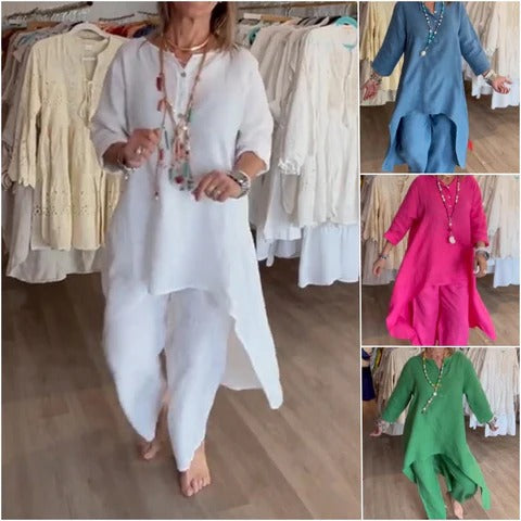 BreezyChic - Solid Color Linen Suit