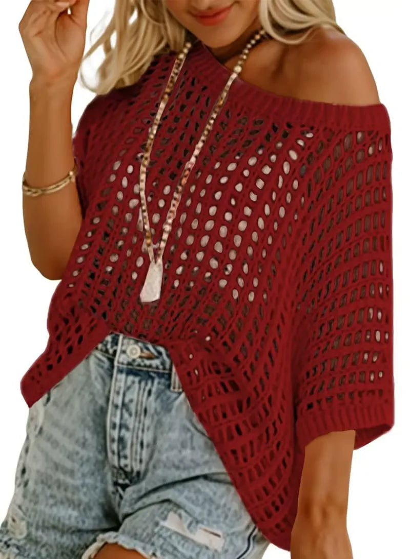 SunWhisp – Scoop Neck Openwork Knit Top