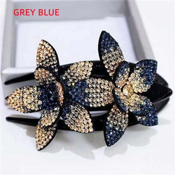 SparkBloom – Rhinestone Double Flower Hair Clip