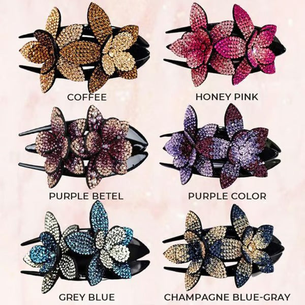 SparkBloom – Rhinestone Double Flower Hair Clip