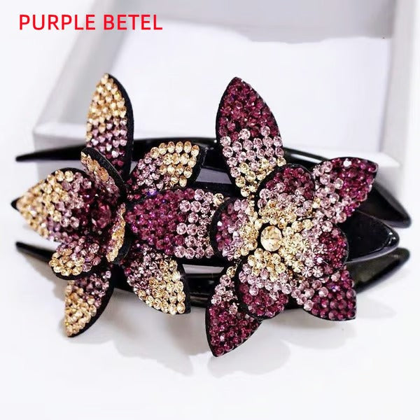 SparkBloom – Rhinestone Double Flower Hair Clip
