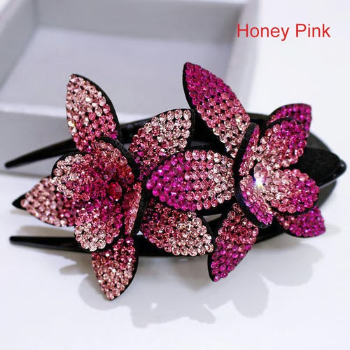 SparkBloom – Rhinestone Double Flower Hair Clip