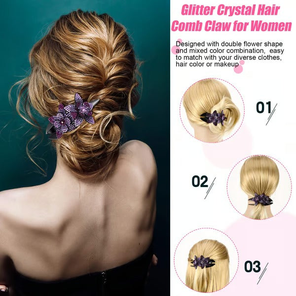 SparkBloom – Rhinestone Double Flower Hair Clip