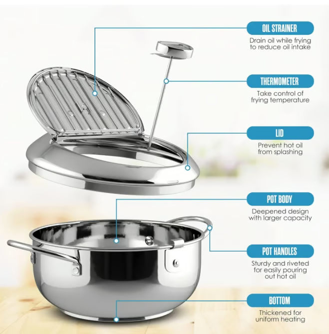 FryMaster – Stainless Steel Deep Fry Pot with Thermometer